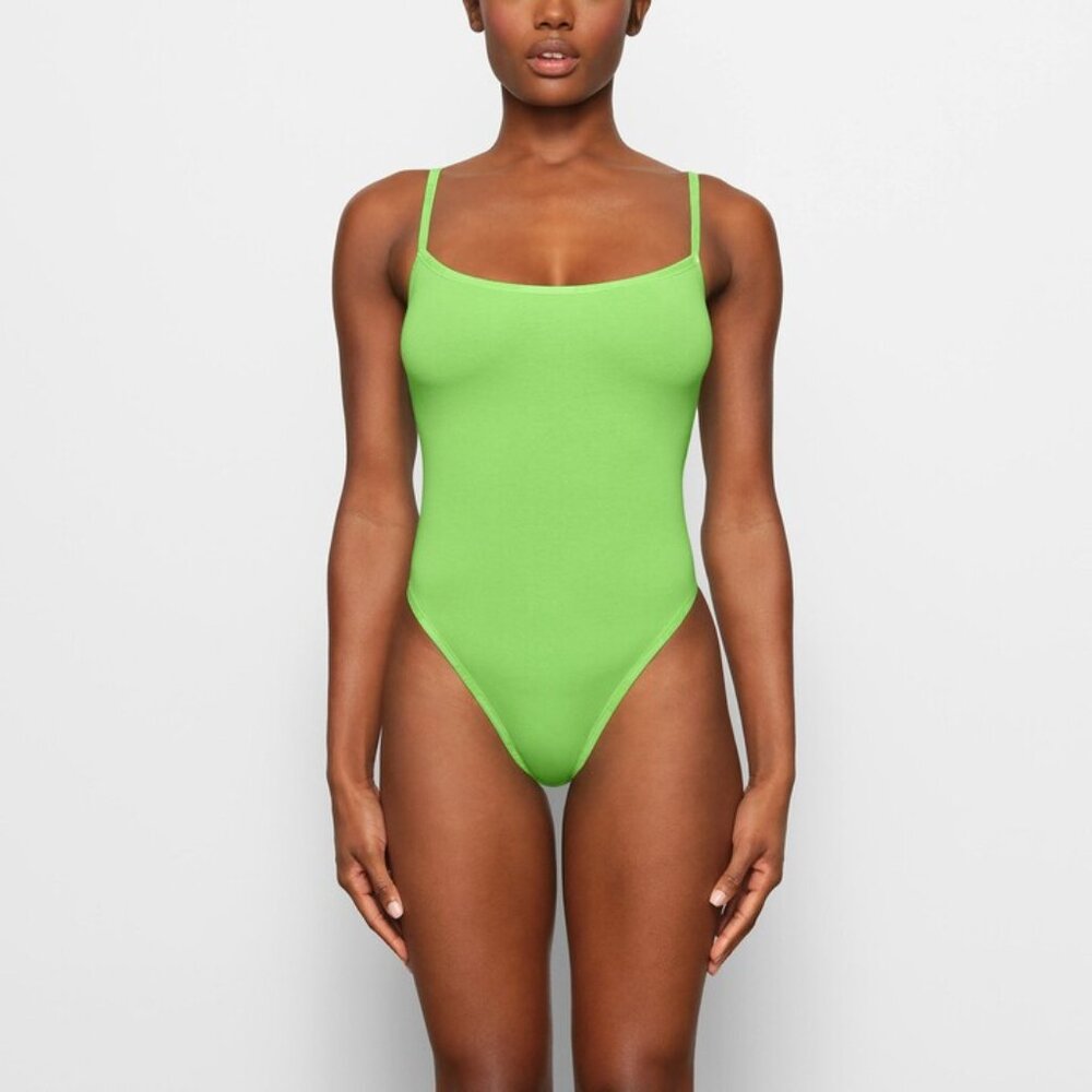SKIMS Cotton Logo Bodysuit Neon Green Size M